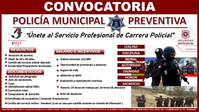 Revelan convocatoria para pertenecer a la Policía Municipal Preventiva de Jerez