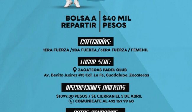 Zacatecas será sede del primer Torneo Nacional de Pádel
