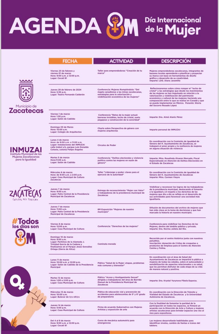 Presentan agenda de actividades por 8M