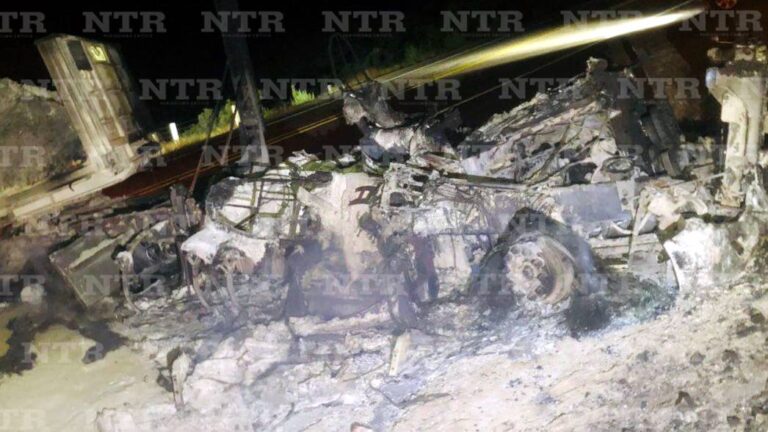 Muere persona calcinada en uno de los camiones incendiados