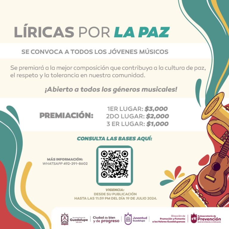 Convoca Gobierno de Guadalupe a concurso «Líricas por la paz»