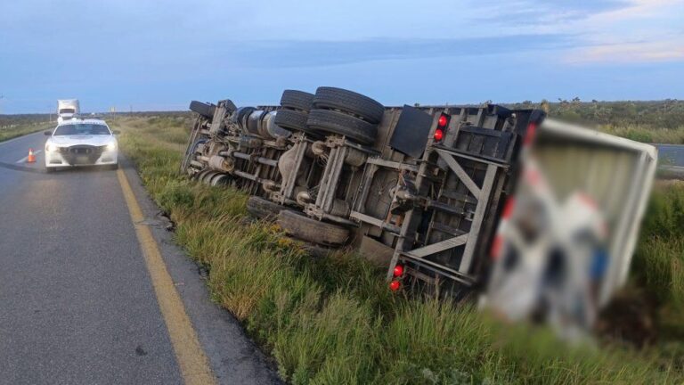 Volcadura de camión afecta circulación vial en federal 54