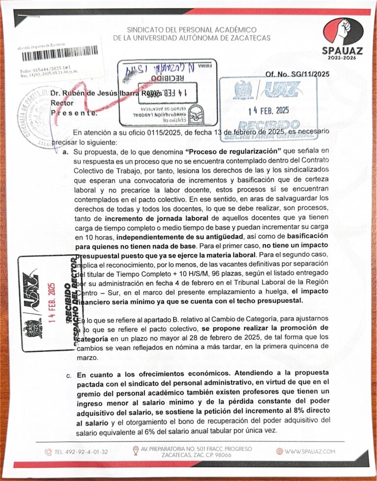 Oferta de Rectoría lesiona derechos laborales: SPAUAZ