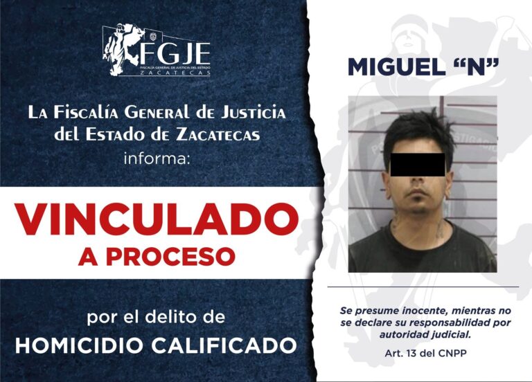 Fiscalía vincula a proceso a presunto homicida en Fresnillo