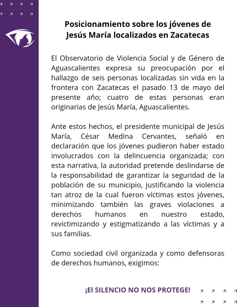 Emiten en Aguascalientes posicionamiento sobre jóvenes localizados en Zacatecas
