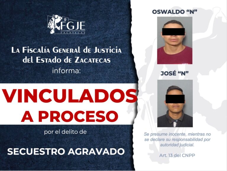 Vinculan a dos en Fresnillo por secuestro agravado