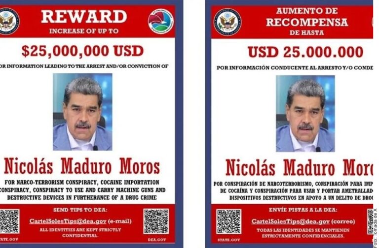 Promueve DEA en redes recompensa de 25 mdd por Maduro
