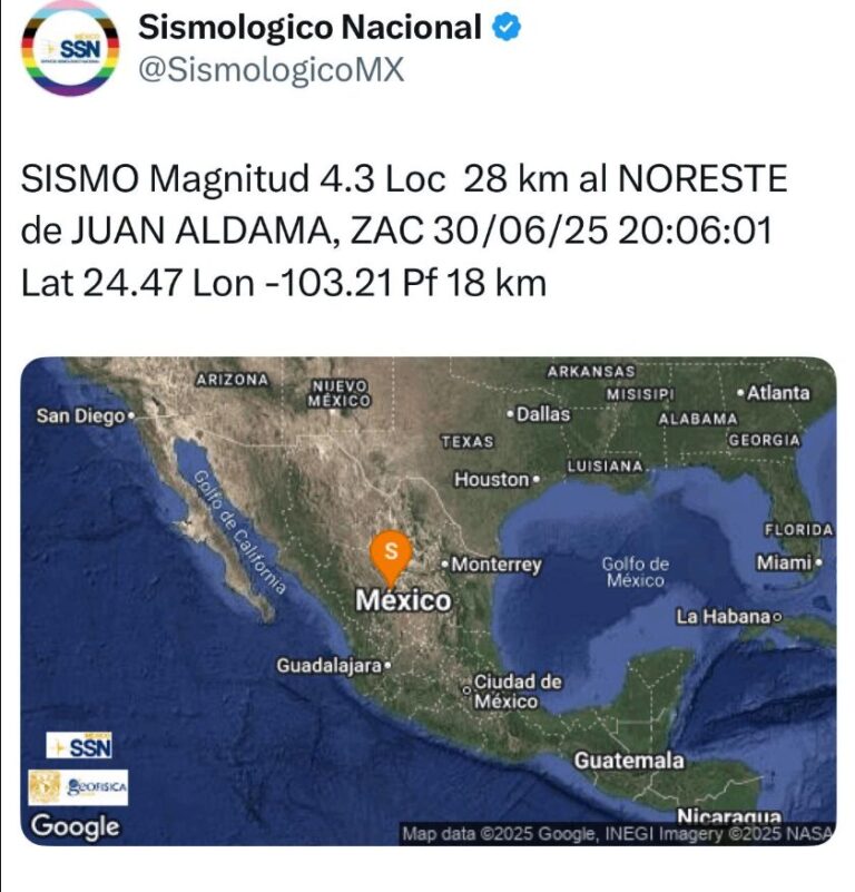 Tiembla en Juan Aldama