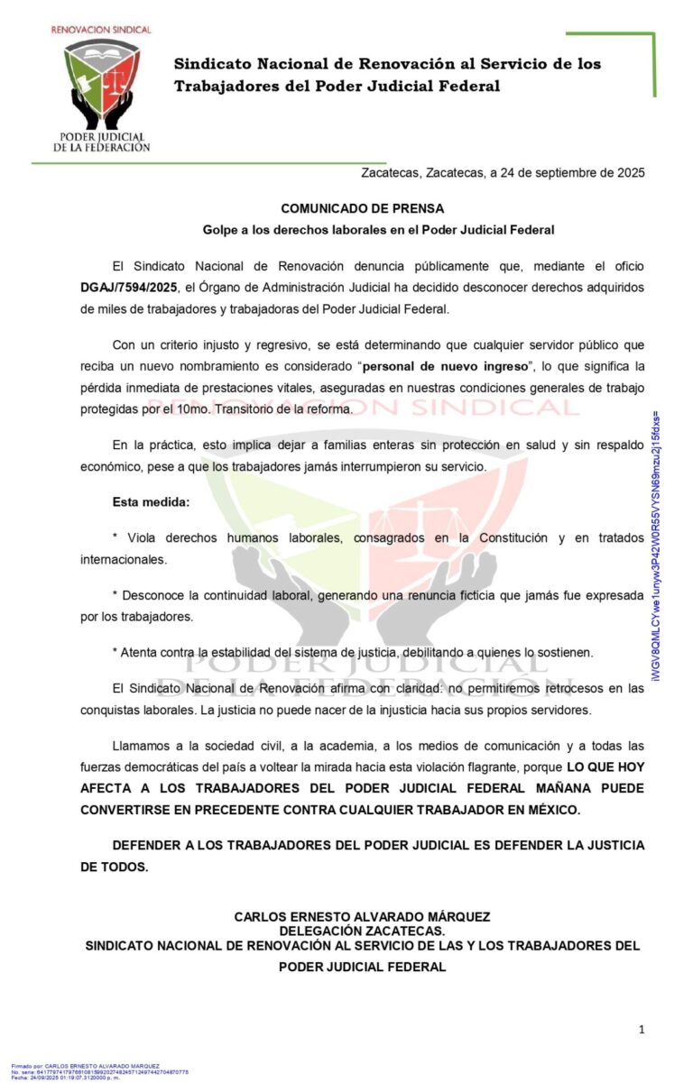 Denuncian golpe a los derechos laborales en el Poder Judicial Federal
