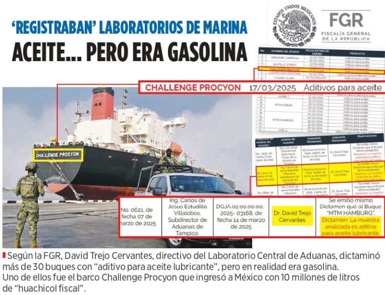 «Registraban» laboratorios de Marina aceite… era gasolina