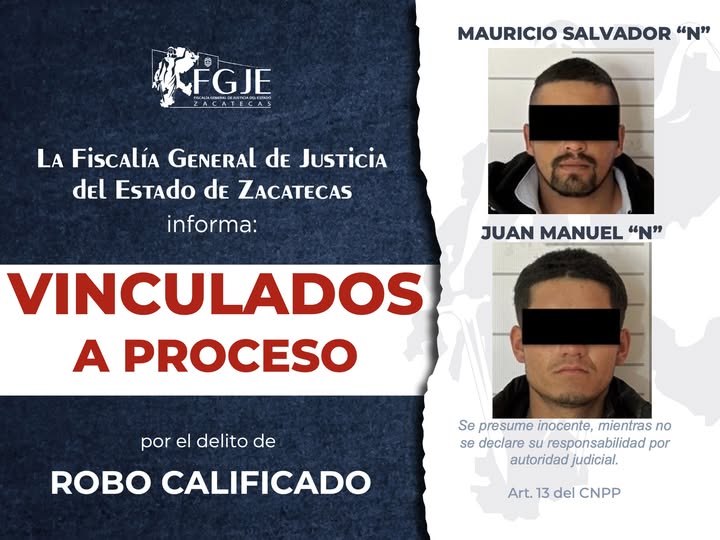Los vinculan a proceso por robo calificado en Fresnillo