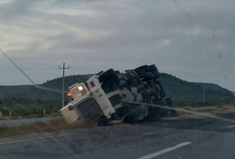 Vuelca camión de carga en Mazapil