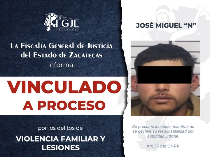 Vinculan a proceso a José Miguel «N» por violencia familiar