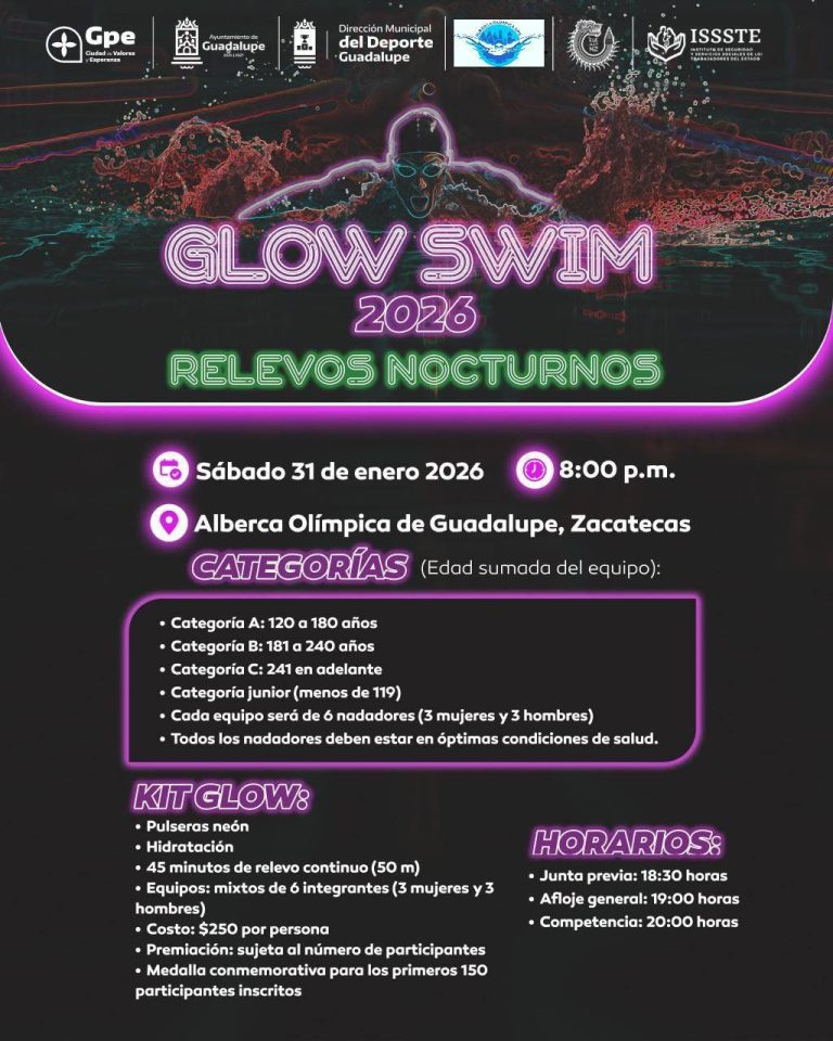 Programan Glow Swim 2026 con relevos nocturnos