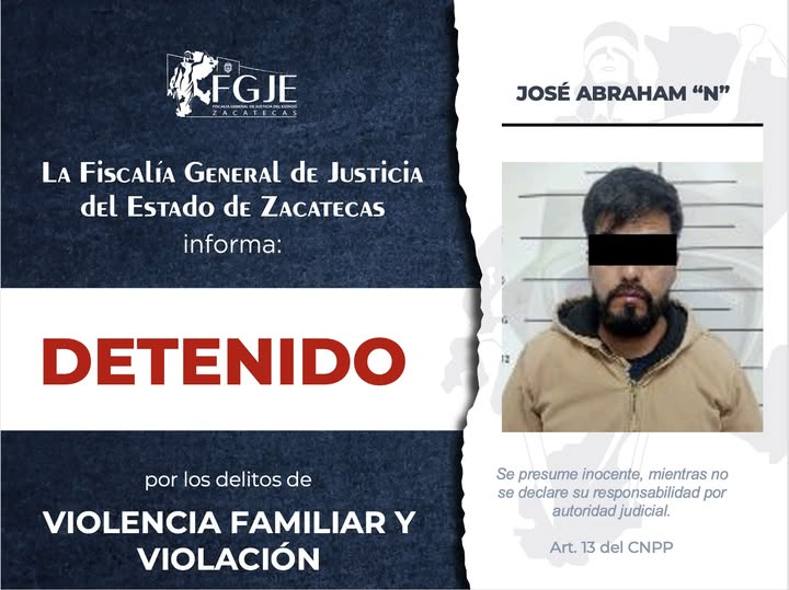 Detienen a José Abraham «N» por violencia familiar