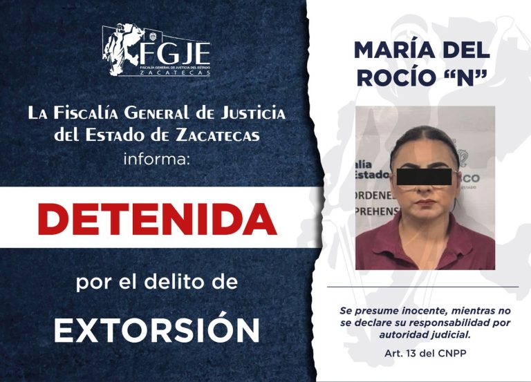 Detienen a María del Rocío por extorsión