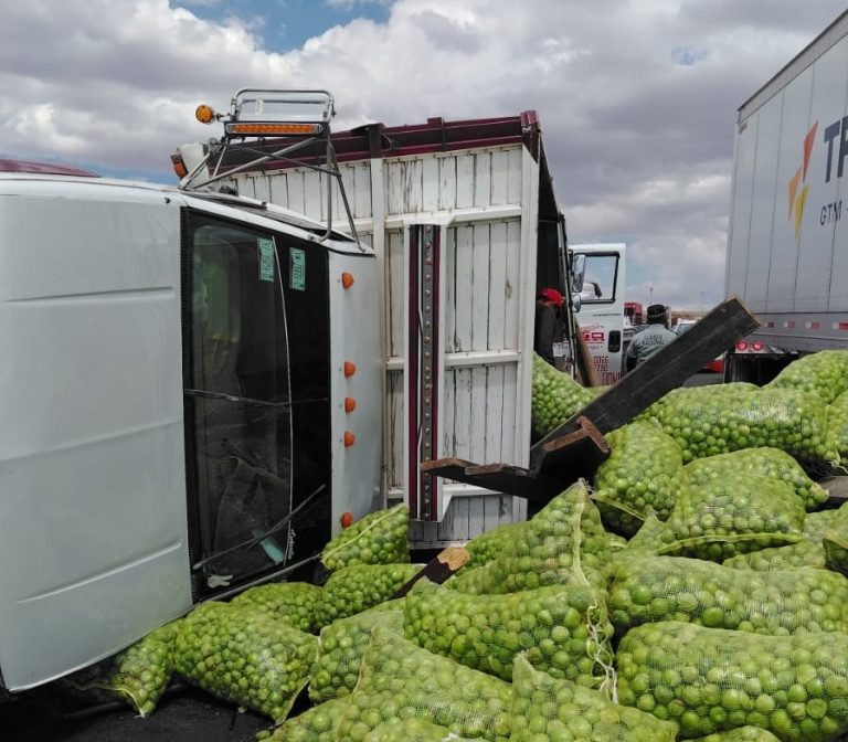 Se vuelca camión cargado con tomatillo en la federal 45